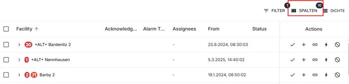 Spalten alarm ui