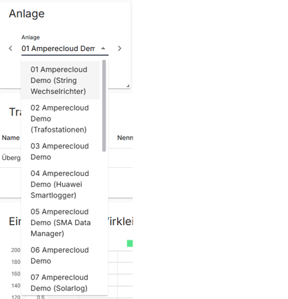 anlagenauswal dropdown