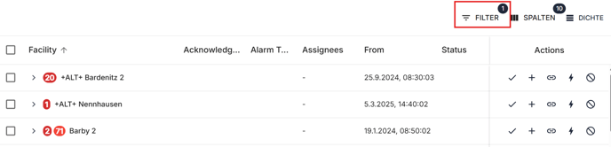 filter alarm ui