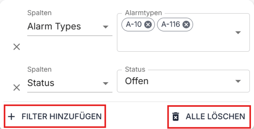 filterhinzufügen entfernen alarm ui
