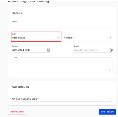 logbuch ausschluss