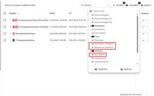 sla names arlert view
